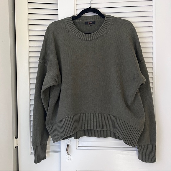 Quince Organic Cotton Boyfriend Crew Sweater in Agave Olive Green Sz M - Picture 2 of 11